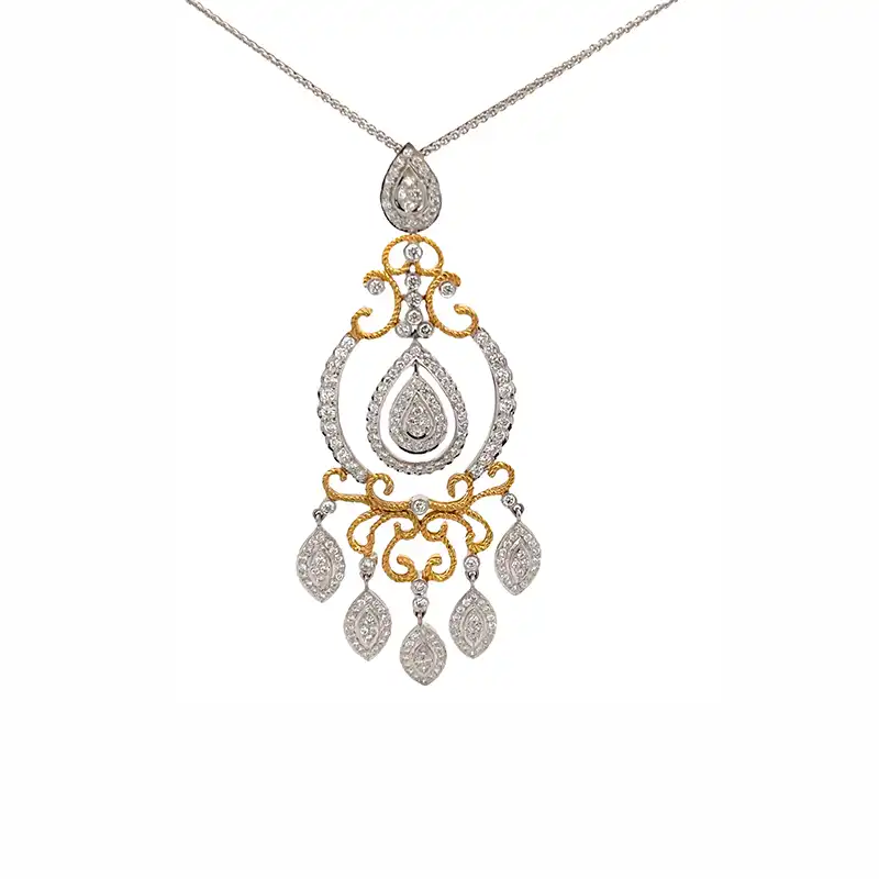18K Two Tone Gold Diamond Pendant Set